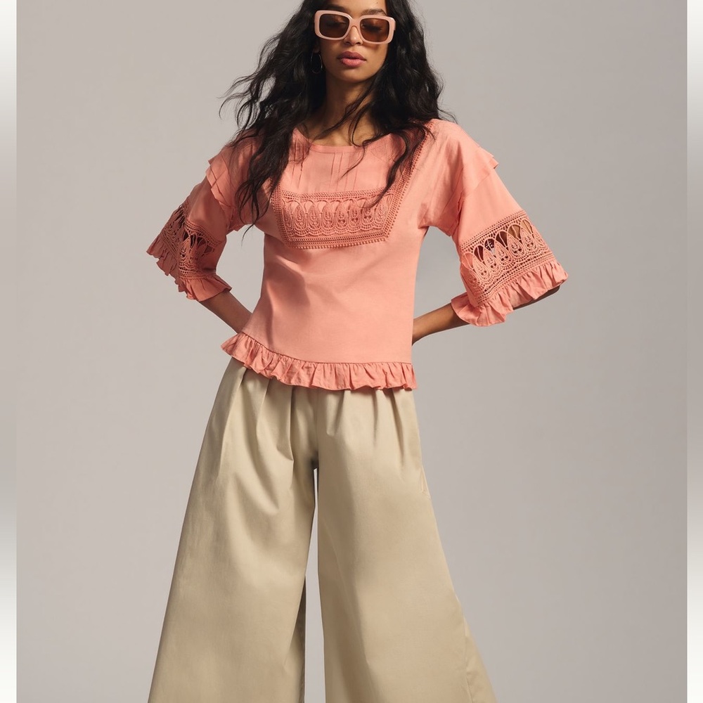 Anthropologie Tiny Sonoma Ruffled Top in xs NWOT peach color